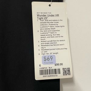 Lululemon Wunder under HR tight . 25 in. Luxtreme. Black. Size 6. New with tags